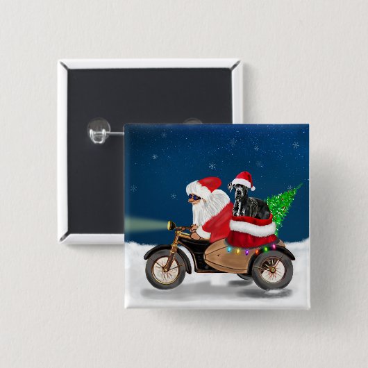 Badge Carré 5 Cm Grand chien Dane Noël Père Noël (Devant & derrière)