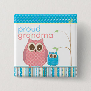 Badge Carré 5 Cm Grand-maman fière à être et hibou de bébé