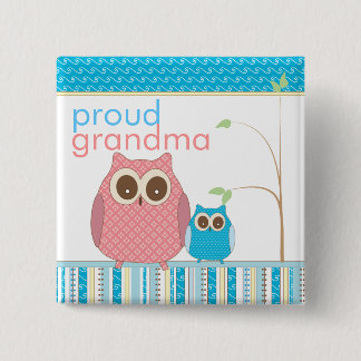 Badge Carré 5 Cm Grand-maman fière à être et hibou de bébé