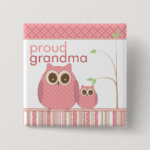 Badge Carré 5 Cm Grand-maman fière à être et hibou de bébé