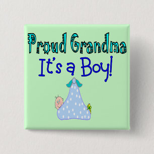 Badge Carré 5 Cm Grand-maman fière, "c'est un garçon !" Cadeaux