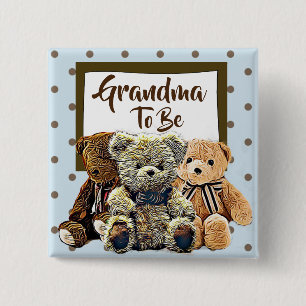 Badge Carré 5 Cm Grand-mère à être Teddy Bear Baby shower