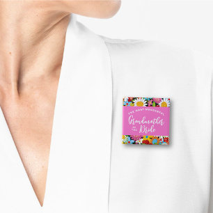 Badge Carré 5 Cm GRAND-MÈRE DE LA MARIÉE Fleurs de printemps Mariag