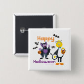 Badge Carré 5 Cm Grand oiseau et nombre | Joyeux Halloween (Devant & derrière)
