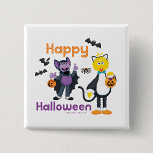 Badge Carré 5 Cm Grand oiseau et nombre Joyeux Halloween