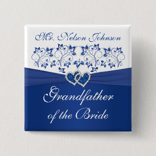 Badge Carré 5 Cm Grand-père floral blanc de bleu royal de la jeune