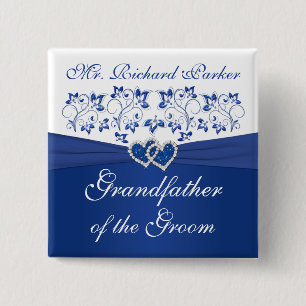 Badge Carré 5 Cm Grand-père floral blanc de bleu royal du marié