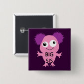 Badge Carré 5 Cm Grand Soeur Rose Monster (Devant & derrière)