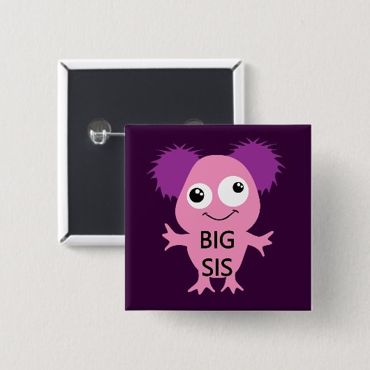 Badge Carré 5 Cm Grand Soeur Rose Monster (Devant & derrière)