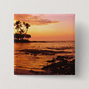 Badge Carré 5 Cm Grande Île, Hawaï. Coucher de soleil, Grande Île H