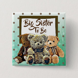 Badge Carré 5 Cm Grande soeur à être Teddy Bear Baby shower