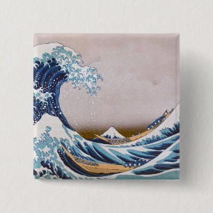 Badge Carré 5 Cm Grande vague de tsunami au Japon Kanagawa par Hoku