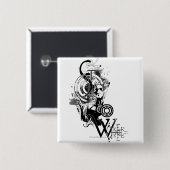 Badge Carré 5 Cm Graphique bleu 2 de lanterne (Devant & derrière)