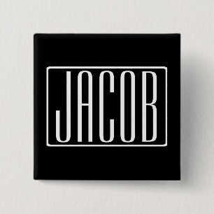 Badge Carré 5 Cm Gras & Moderne Votre Nom ou Mot   Blanc sur Noir