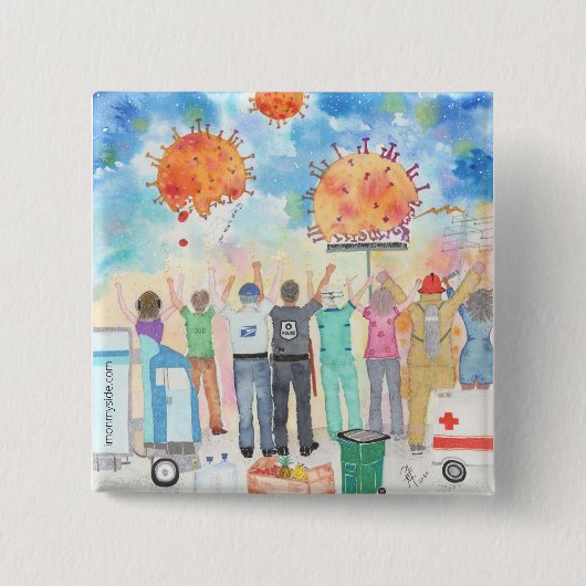 Badge Carré 5 Cm Gratitude For Essential Workers Covid-19 Pin (Devant)