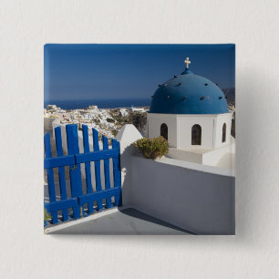 Badge Carré 5 Cm Grèce et île grecque de Santorin depuis