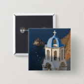 Badge Carré 5 Cm Grèce et île grecque de Santorin ville d'Oia 2 (Devant & derrière)