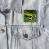 Badge Carré 5 Cm Green Colorful Jungle Tree Frog (En situation)