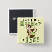 Badge Carré 5 Cm Green Party Singe 1er Anniversaire Tshirts et cade (Devant & derrière)
