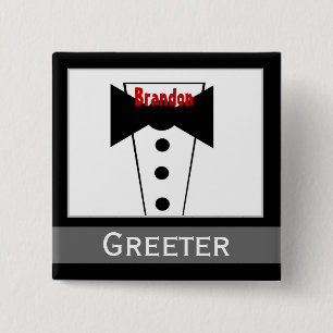 Badge Carré 5 Cm Greeter - Tux nommé fait sur commande épousant l