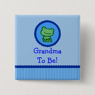 Badge Carré 5 Cm Grenouille bleue "grand-maman à être" bouton de