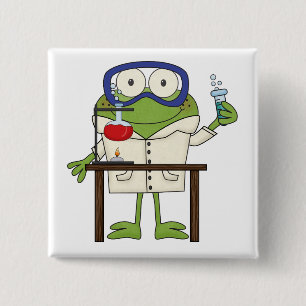 Badge Carré 5 Cm Grenouille dans le laboratoire de la Science