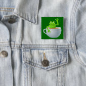 Badge Carré 5 Cm Grenouille dans un thé (En situation)