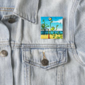 Badge Carré 5 Cm Grenouille de volleyball (En situation)