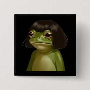 Badge Carré 5 Cm Grenouille drôle Bob coupe de cheveux Mème Grenoui