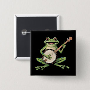 Badge Carré 5 Cm Grenouille Rétro Jouant du Banjo Amoureux de Musiq