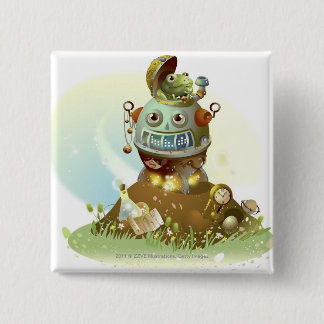 Badge Carré 5 Cm Grenouille sortant d'un UFO