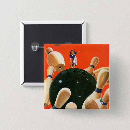Badge Carré 5 Cm Grève de Bowling (Devant & derrière)