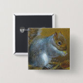 Badge Carré 5 Cm Grey squerrl fine art painting button/badge (Devant & derrière)