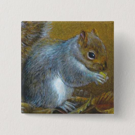 Badge Carré 5 Cm Grey squerrl fine art painting button/badge (Devant)