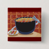 Badge Carré 5 Cm Grillades au barbecue avec des tongues et des broc (Devant)