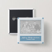 Badge Carré 5 Cm Grille bleue (Devant & derrière)