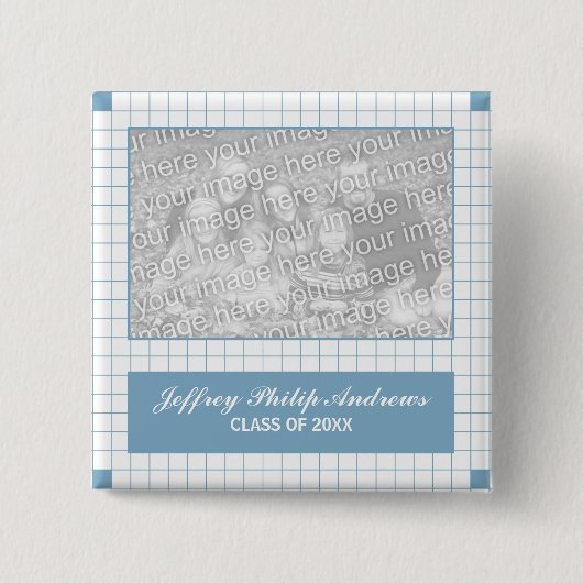 Badge Carré 5 Cm Grille bleue (Devant)