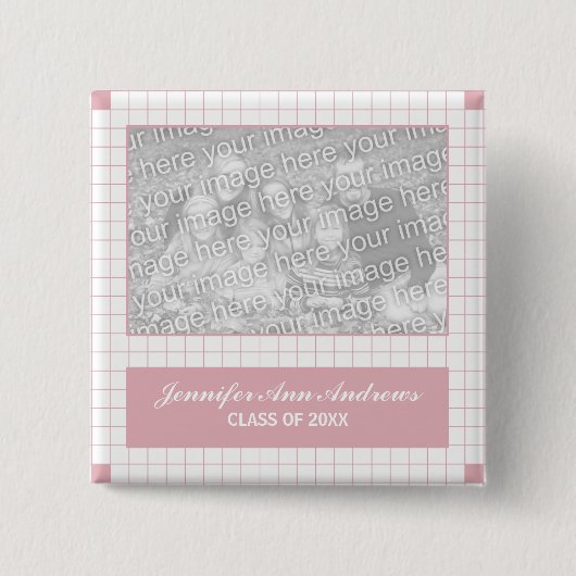 Badge Carré 5 Cm Grille rose (Devant)