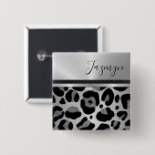 Badge Carré 5 Cm Grille Silver Leopard Safari Impression (Devant & derrière)