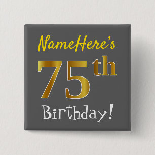 Badge Carré 5 Cm Gris, anniversaire d'or de Faux
