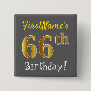 Badge Carré 5 Cm Gris, anniversaire d'or de Faux soixante-sixième,
