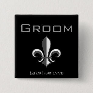 Badge Carré 5 Cm gris de marié de fleur de lis