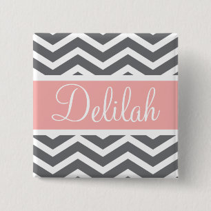 Badge Carré 5 Cm Gris Gris Pêche Chevron Nom personnalisé