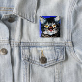 Badge Carré 5 Cm Gros chat peint (En situation)