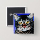 Badge Carré 5 Cm Gros chat peint (Devant & derrière)