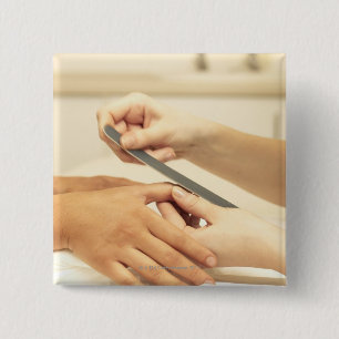 Badge Carré 5 Cm Gros plan de la manucure