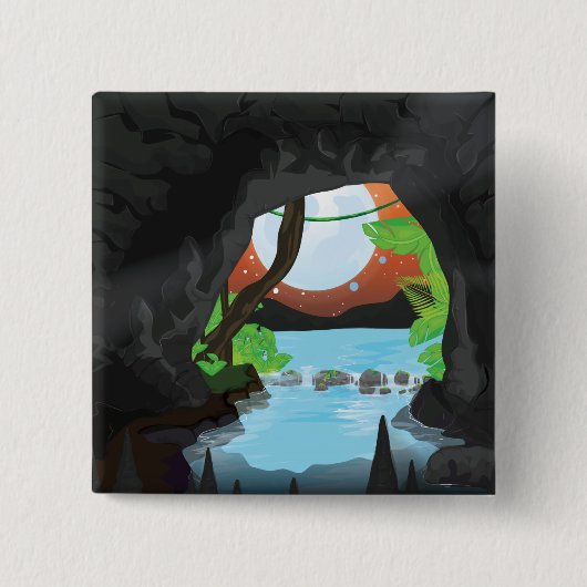 Badge Carré 5 Cm Grotte de la forêt tropicale (Devant)