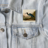 Badge Carré 5 Cm Grue Bleue Heron Audubon Peinture (En situation)