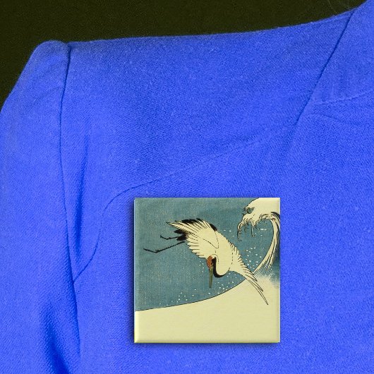 Badge Carré 5 Cm Grue Dans La Vague Océanique