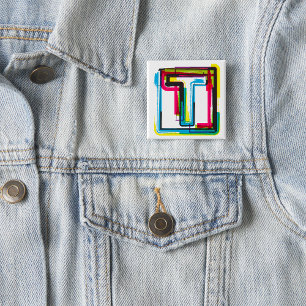 Badge Carré 5 Cm Grunge Letter T Bold Colorée Typographie Urbaine